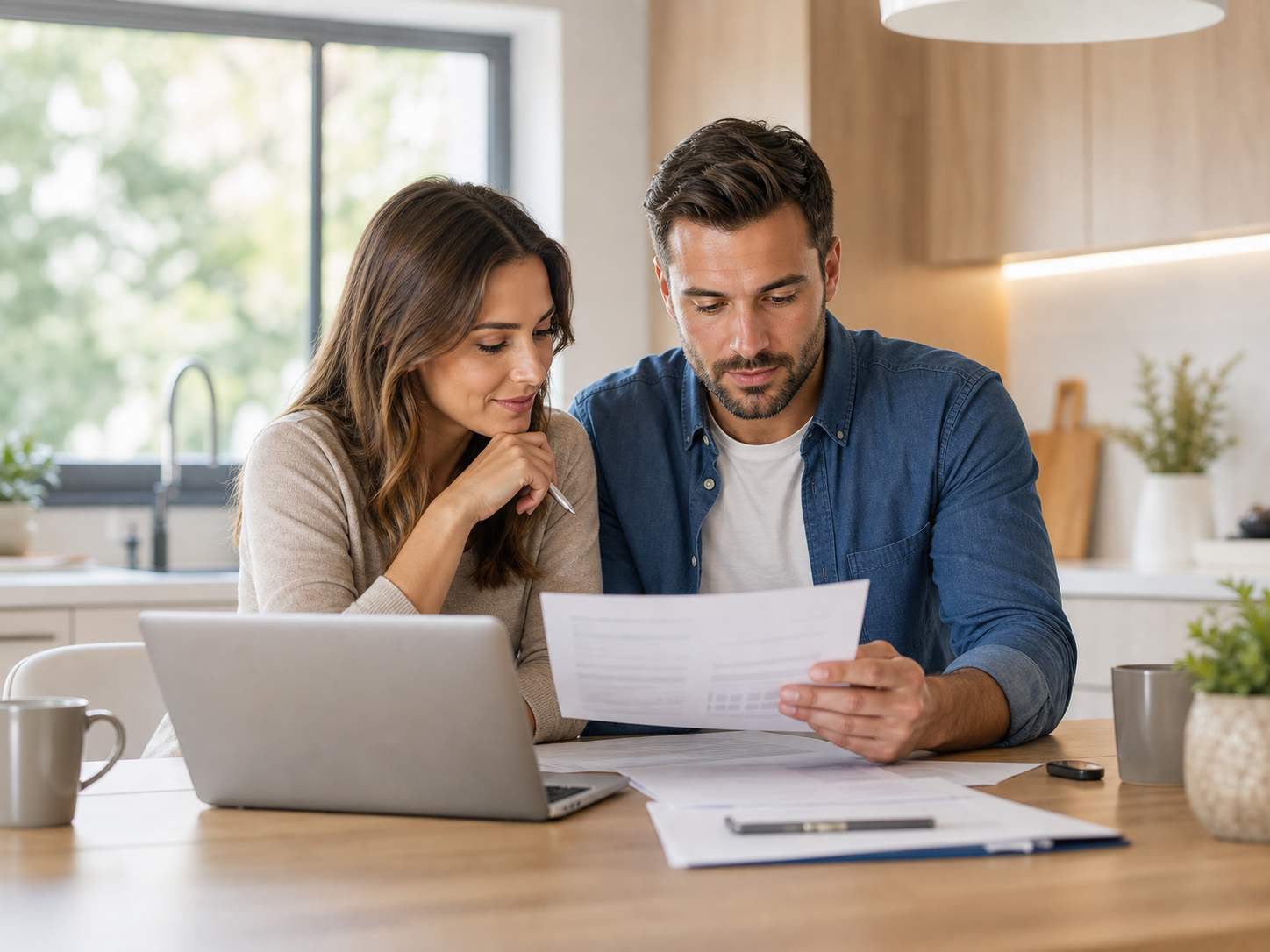Couple qui révise son assurance emprunteur